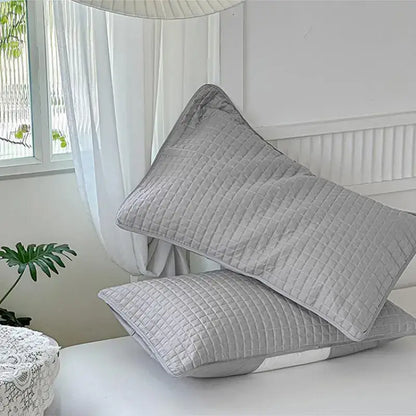 Quilted gray cotton pillowcase bedroom grid pattern cover