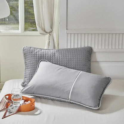 Quilted gray cotton pillowcase bedroom grid pattern cover