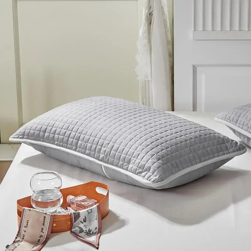 Quilted gray cotton pillowcase bedroom grid pattern cover