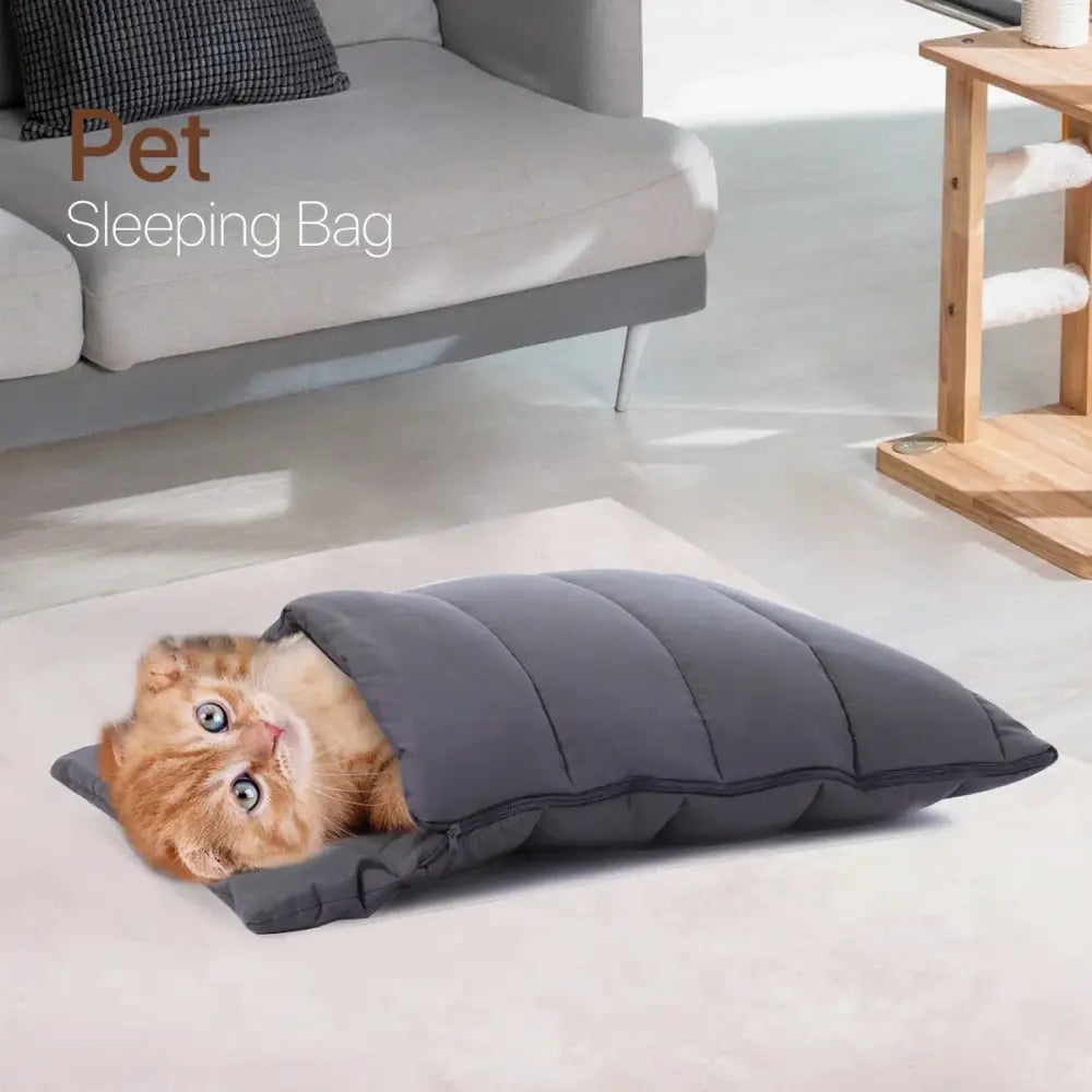 Quilted gray soft cat cave bed bedroom washable pet hideaway