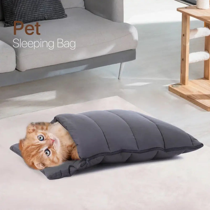 Quilted gray soft cat cave bed bedroom washable pet hideaway