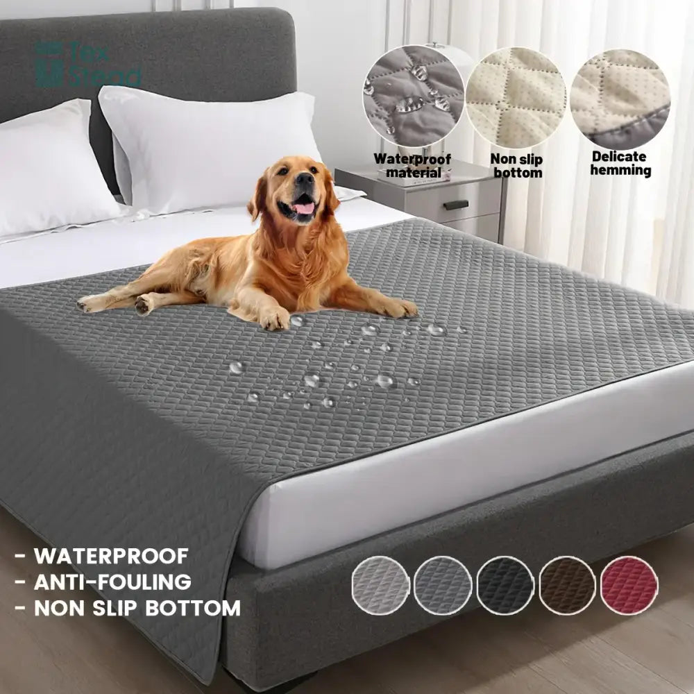 Quilted gray waterproof dog bed cover bedroom non slip pad