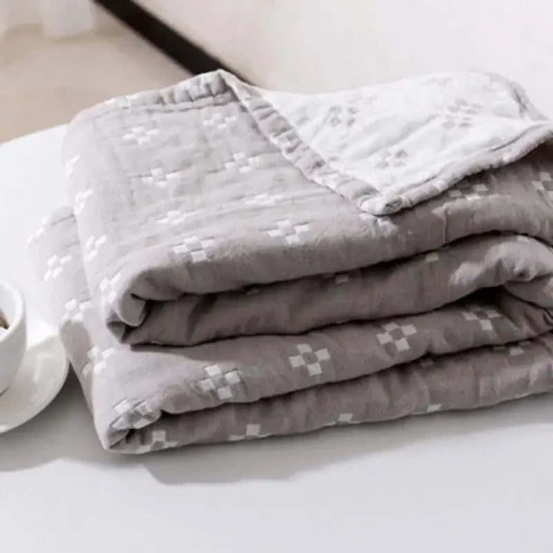 Quilted grid cotton gauze sofa cover living room throw blanket