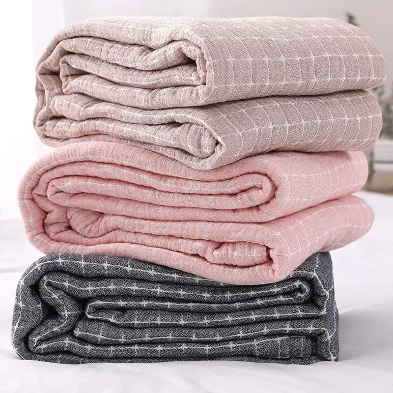 Quilted grid cotton gauze sofa cover living room throw blanket