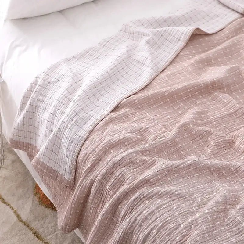 Quilted grid cotton gauze sofa cover living room throw blanket
