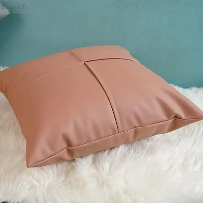 Quilted ivory leather pillow cover living room square throw decor