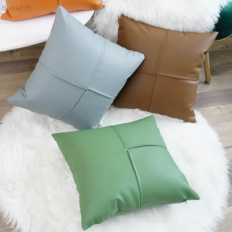Quilted ivory leather pillow cover living room square throw decor