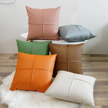 Quilted ivory leather pillow cover living room square throw decor