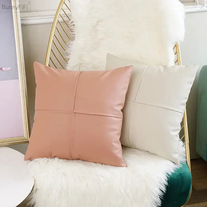 Quilted ivory leather pillow cover living room square throw decor