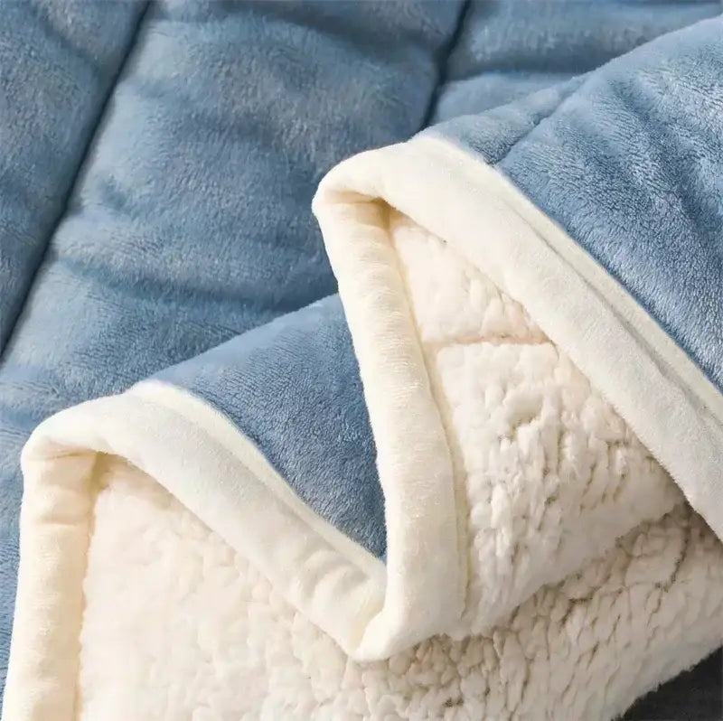 Quilted light blue & white coral fleece blanket bedroom bedding