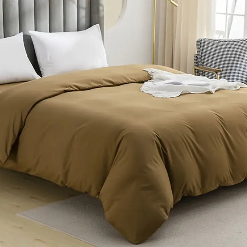 Quilted tan duvet cover set bedroom soft bedding with pillowcases