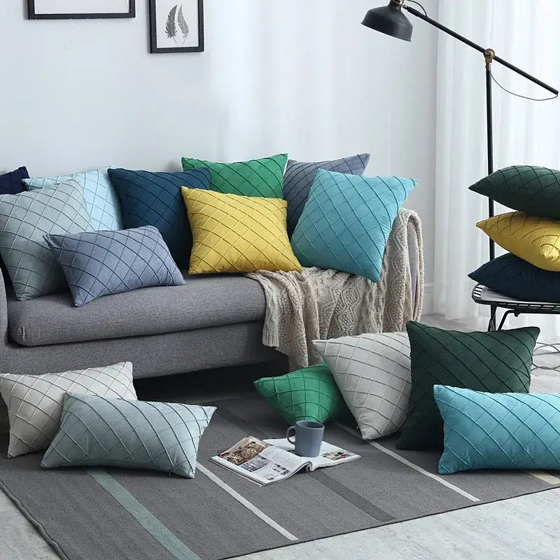 Quilted velvet lattice cushion cover living room pillow