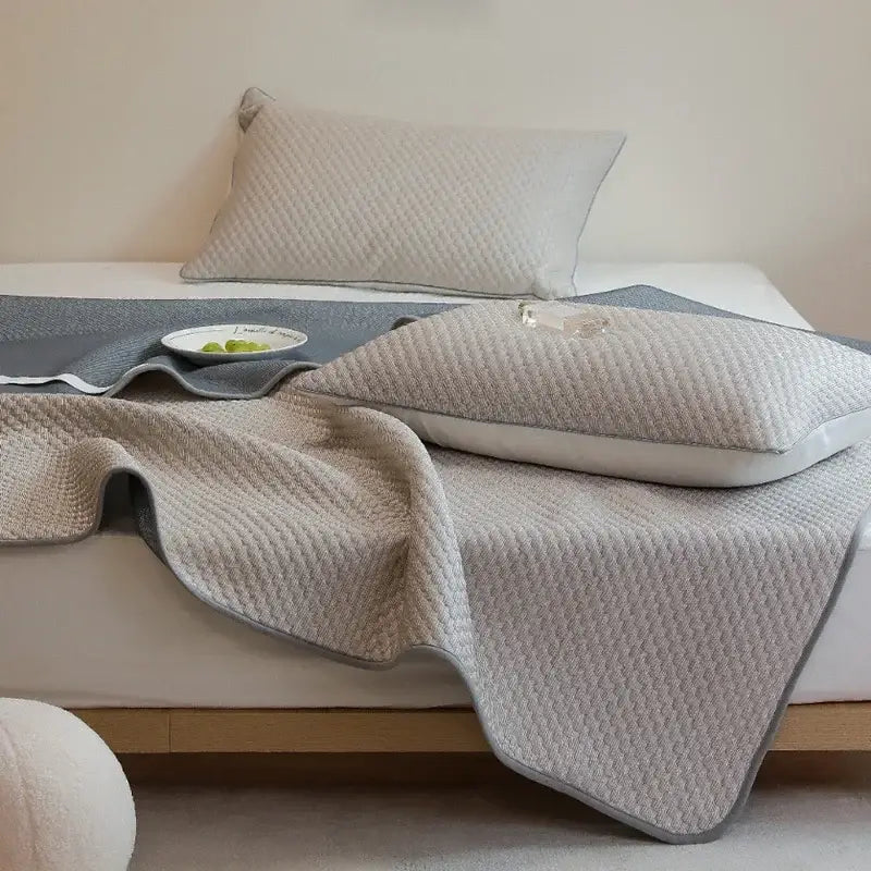 Quilted white & gray cooling mat pillowcase set bedroom ice bean