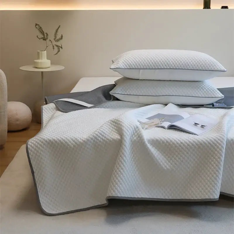 Quilted white & gray cooling mat pillowcase set bedroom ice bean