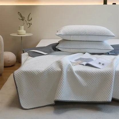 Quilted white & gray cooling mat pillowcase set bedroom ice bean