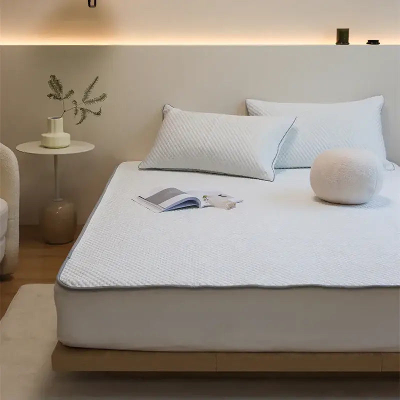 Quilted white & gray cooling mat pillowcase set bedroom ice bean