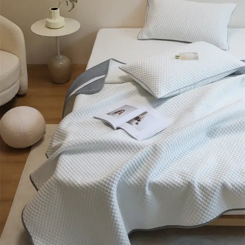 Quilted white & gray cooling mat pillowcase set bedroom ice bean