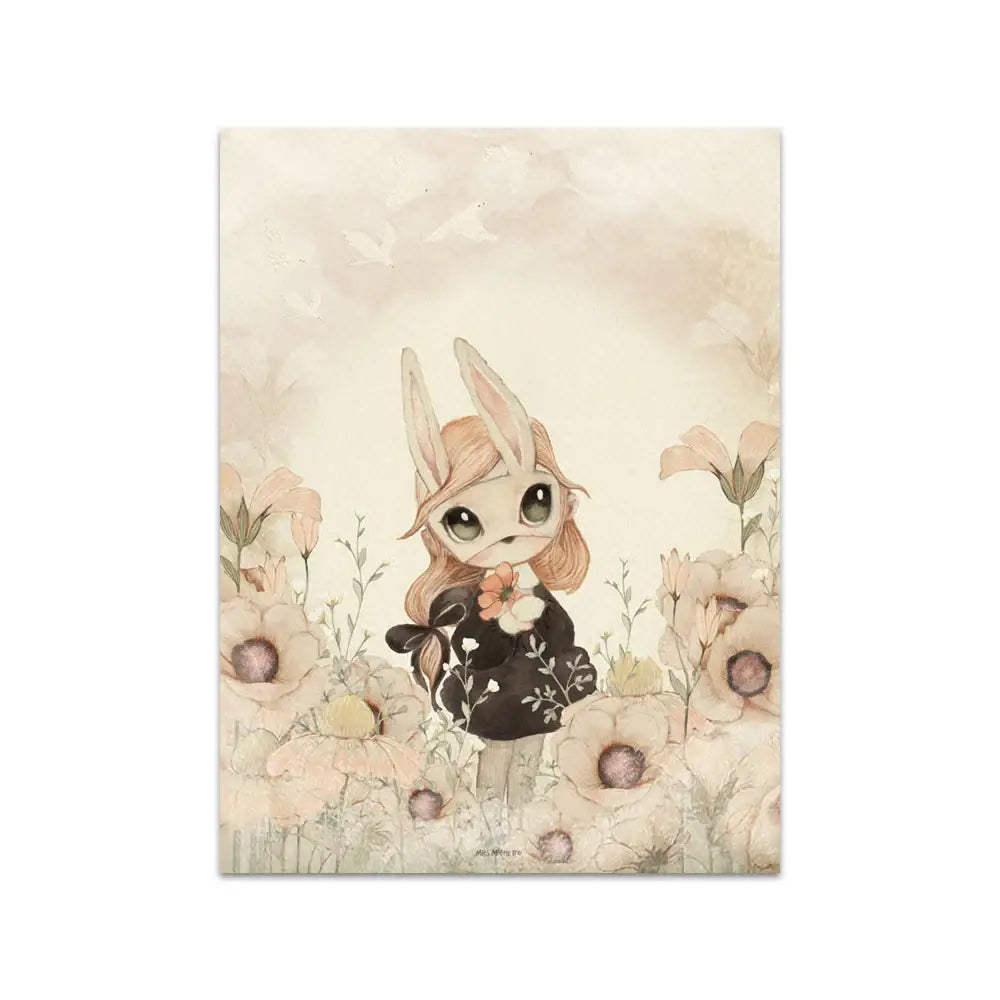 Beige rabbit girl canvas framed wall art set kids room