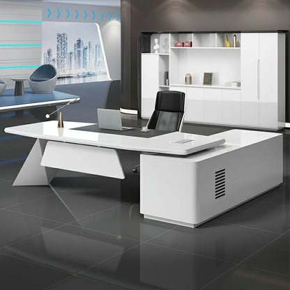 Turing · White L-Shaped Executive Desk