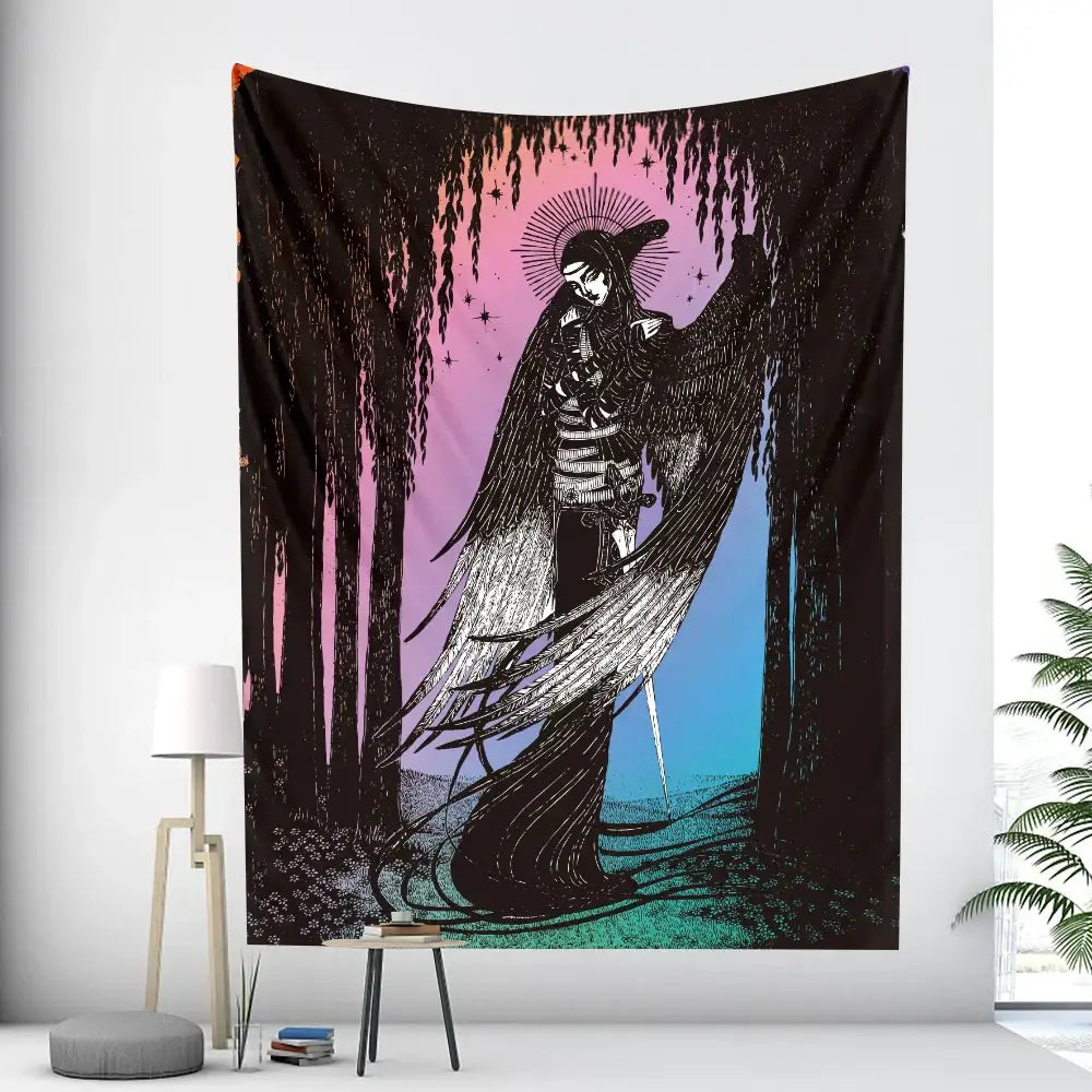 Rainbow boho girl tapestry bedroom wall art starry night decor