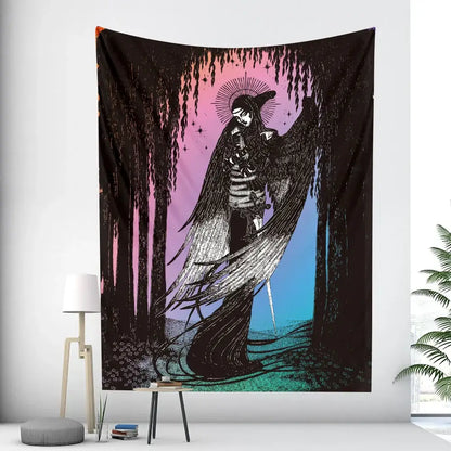 Rainbow boho girl tapestry bedroom wall art starry night decor