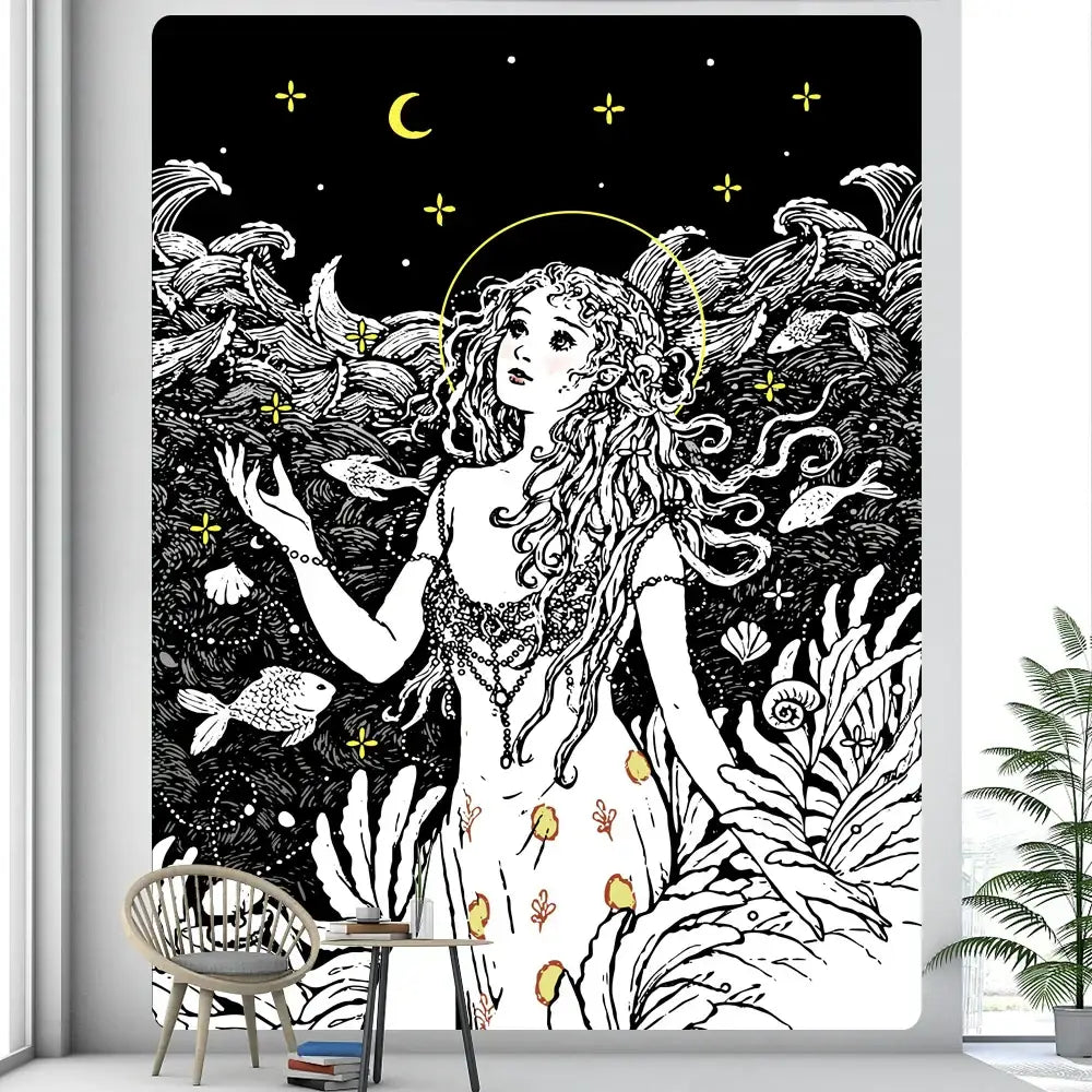 Rainbow boho girl tapestry bedroom wall art starry night decor