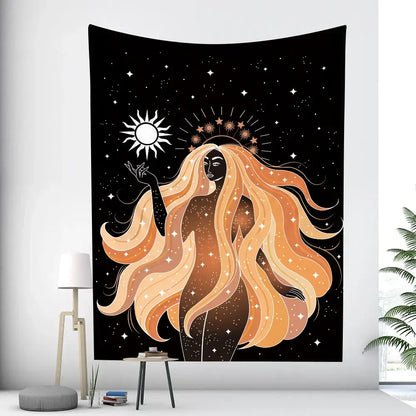 Rainbow boho girl tapestry bedroom wall art starry night decor
