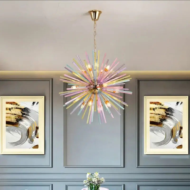 Rainbow pastel glass dandelion chandelier lighting bedroom pendant light