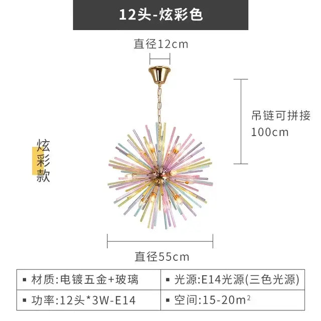Rainbow pastel glass dandelion chandelier lighting bedroom pendant light