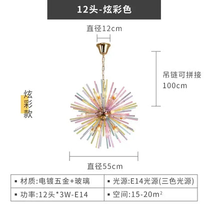 Rainbow pastel glass dandelion chandelier lighting bedroom pendant light
