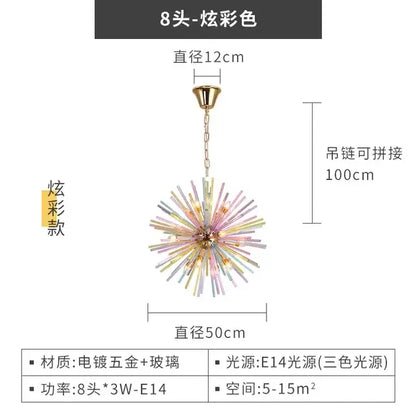 Rainbow pastel glass dandelion chandelier lighting bedroom pendant light