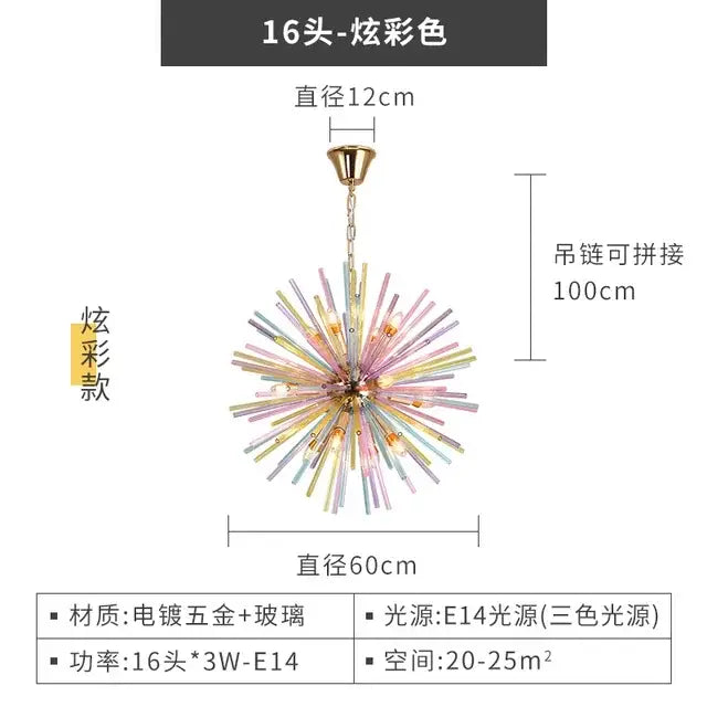 Rainbow pastel glass dandelion chandelier lighting bedroom pendant light