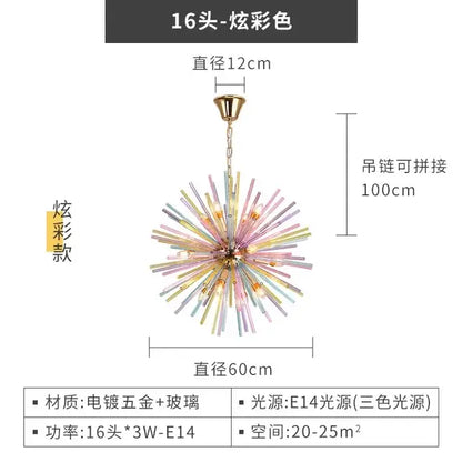 Rainbow pastel glass dandelion chandelier lighting bedroom pendant light