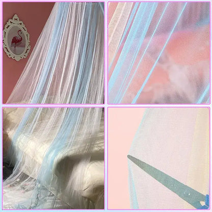 Rainbow pastel hanging mosquito nets with star lights bedroom canopy
