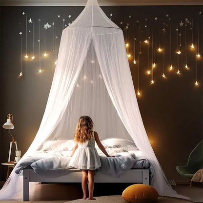 Rainbow pastel hanging mosquito nets with star lights bedroom canopy