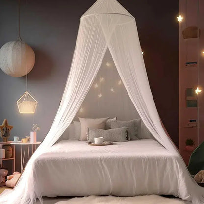 Rainbow pastel hanging mosquito nets with star lights bedroom canopy