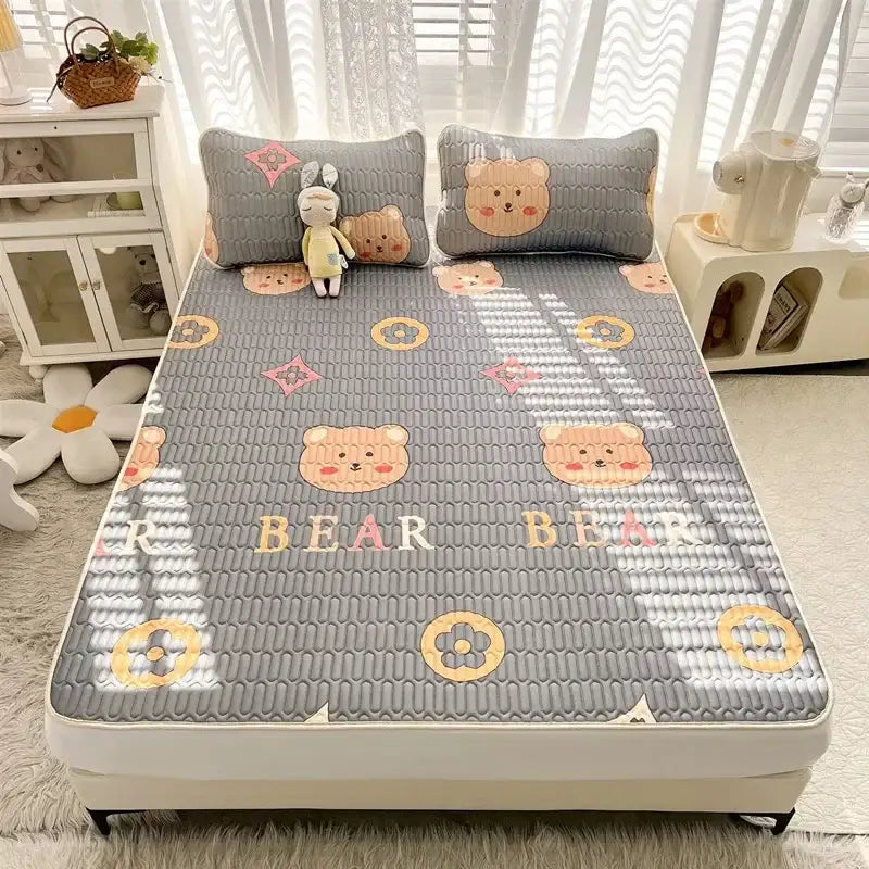 Rainbow striped cartoon print mattress set bedroom quilted cushion
