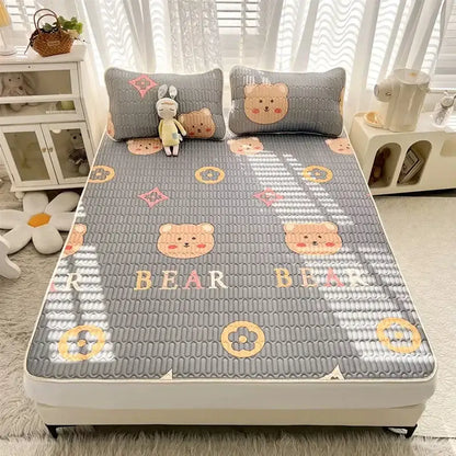 Rainbow striped cartoon print mattress set bedroom quilted cushion