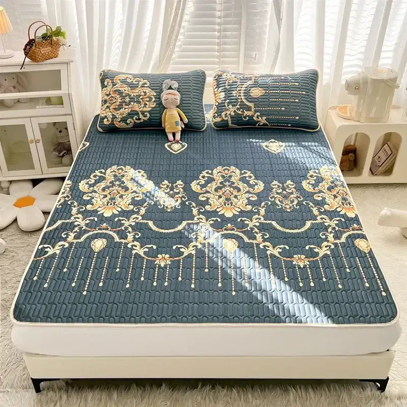 Rainbow striped cartoon print mattress set bedroom quilted cushion