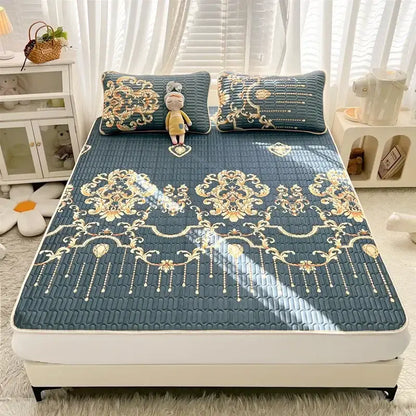 Rainbow striped cartoon print mattress set bedroom quilted cushion