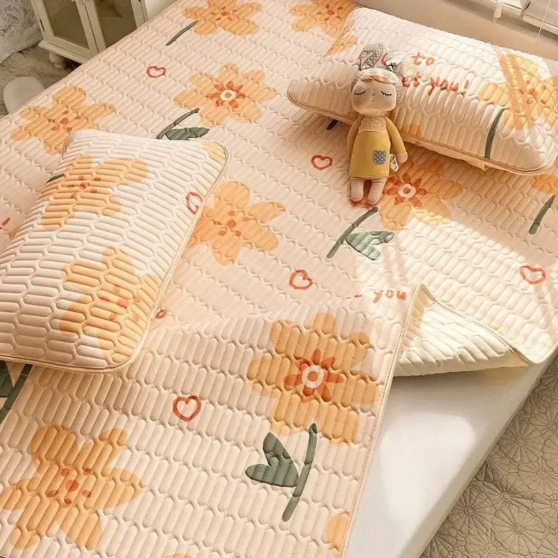 Rainbow striped cartoon print mattress set bedroom quilted cushion