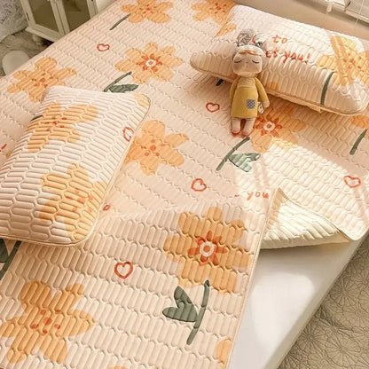 Rainbow striped cartoon print mattress set bedroom quilted cushion