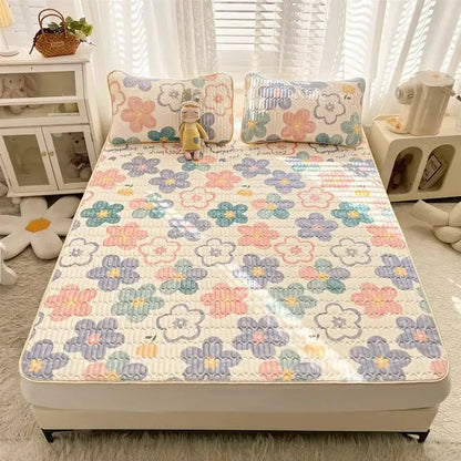 Rainbow striped cartoon print mattress set bedroom quilted cushion