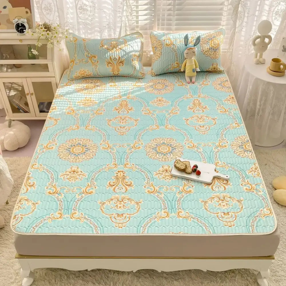 Rainbow striped cartoon print mattress set bedroom quilted cushion