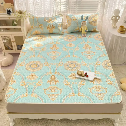 Rainbow striped cartoon print mattress set bedroom quilted cushion