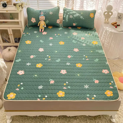 Rainbow striped cartoon print mattress set bedroom quilted cushion