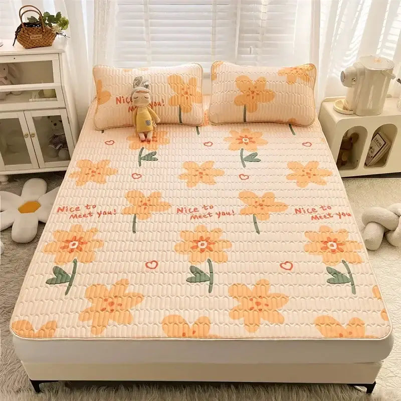 Rainbow striped cartoon print mattress set bedroom quilted cushion