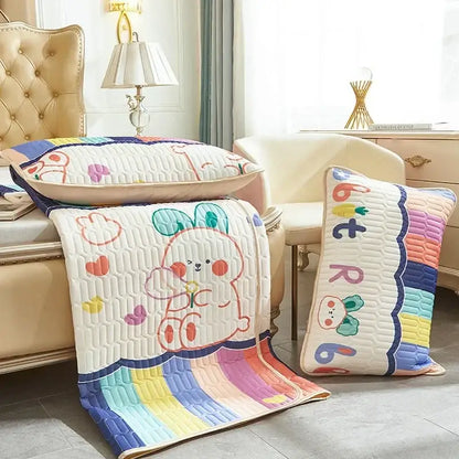 Rainbow striped cartoon print mattress set bedroom quilted cushion