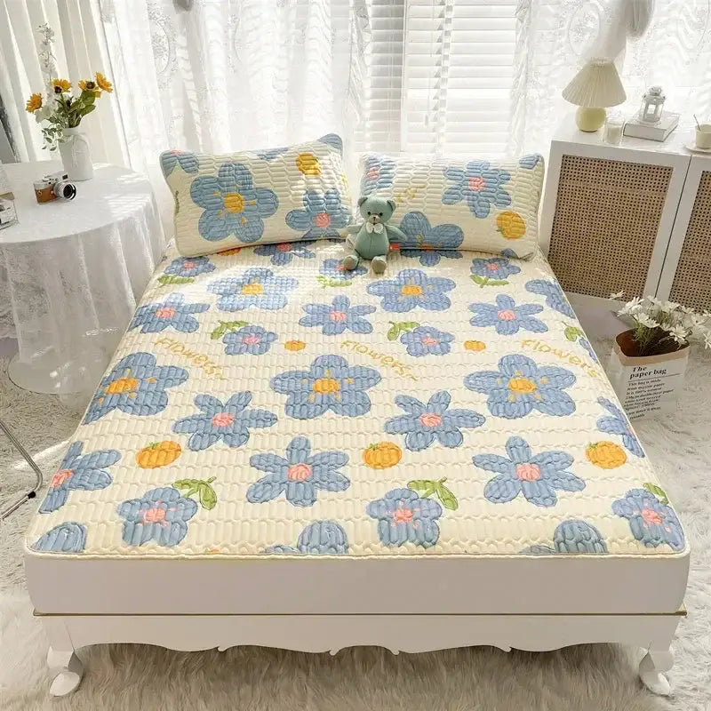 Rainbow striped cartoon print mattress set bedroom quilted cushion
