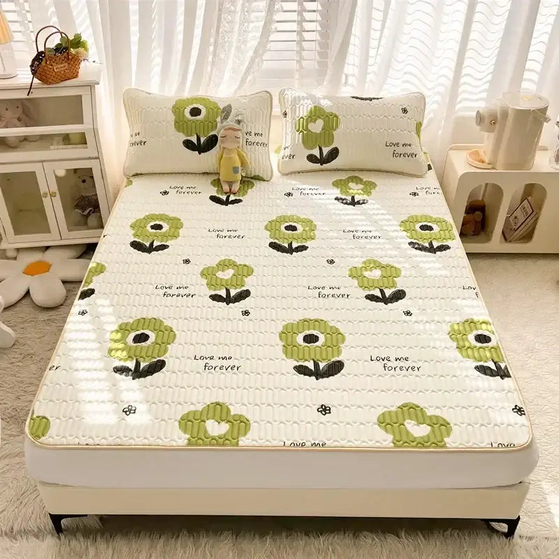 Rainbow striped cartoon print mattress set bedroom quilted cushion